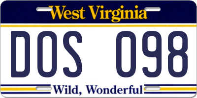 WV license plate DOS098