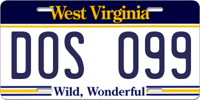 WV license plate DOS099
