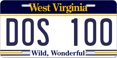 WV license plate DOS100