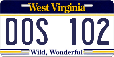 WV license plate DOS102