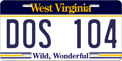 WV license plate DOS104