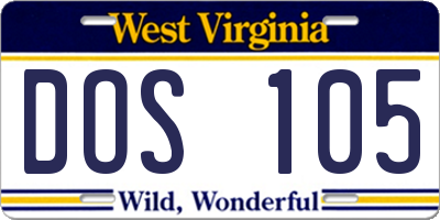 WV license plate DOS105