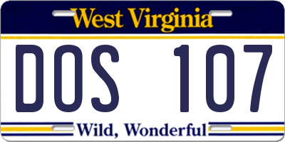 WV license plate DOS107