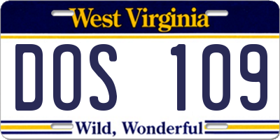 WV license plate DOS109