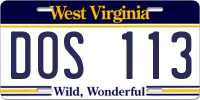 WV license plate DOS113
