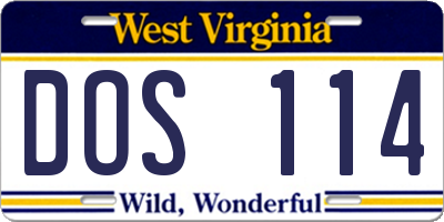 WV license plate DOS114