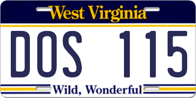 WV license plate DOS115