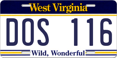 WV license plate DOS116