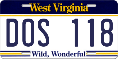 WV license plate DOS118