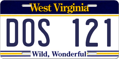 WV license plate DOS121