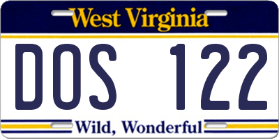 WV license plate DOS122