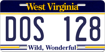 WV license plate DOS128