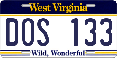 WV license plate DOS133