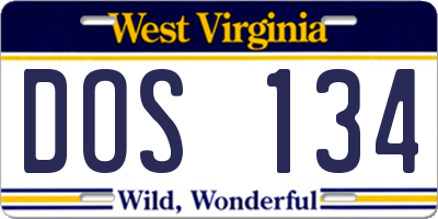 WV license plate DOS134