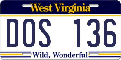 WV license plate DOS136