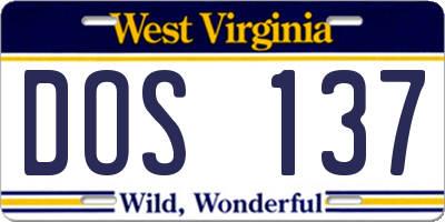 WV license plate DOS137