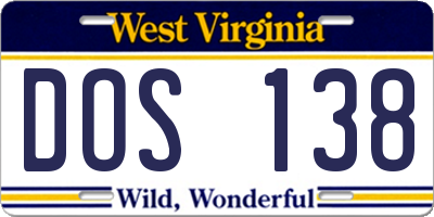 WV license plate DOS138