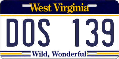 WV license plate DOS139