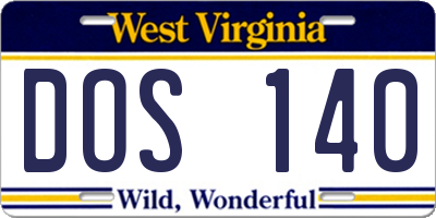 WV license plate DOS140