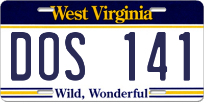 WV license plate DOS141