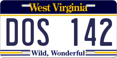 WV license plate DOS142