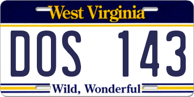 WV license plate DOS143