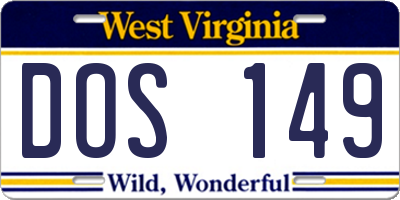WV license plate DOS149