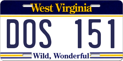 WV license plate DOS151