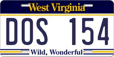 WV license plate DOS154