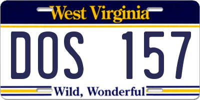 WV license plate DOS157