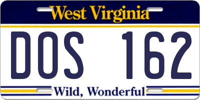 WV license plate DOS162
