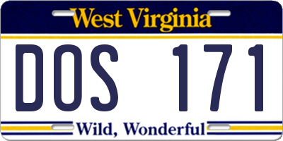 WV license plate DOS171
