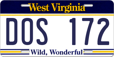 WV license plate DOS172