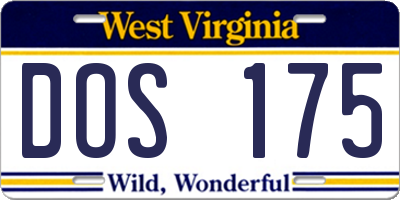 WV license plate DOS175