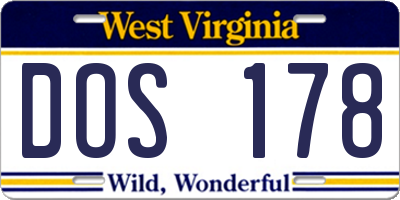 WV license plate DOS178