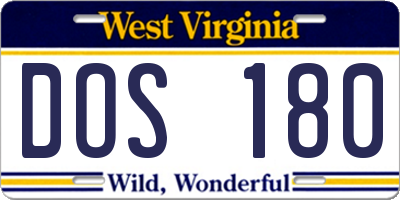 WV license plate DOS180