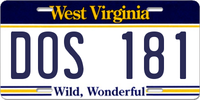 WV license plate DOS181