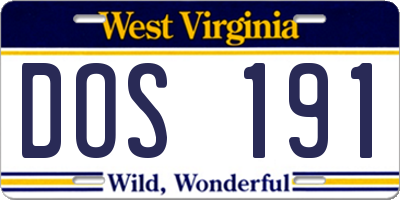WV license plate DOS191