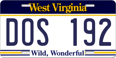 WV license plate DOS192