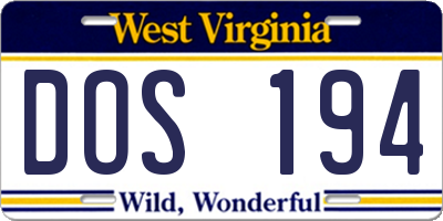 WV license plate DOS194