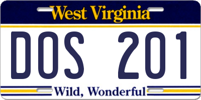 WV license plate DOS201