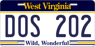 WV license plate DOS202