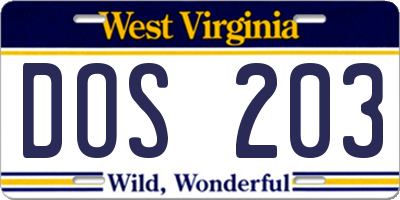 WV license plate DOS203