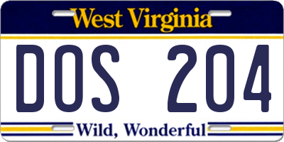 WV license plate DOS204