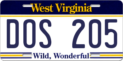 WV license plate DOS205