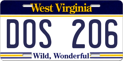 WV license plate DOS206