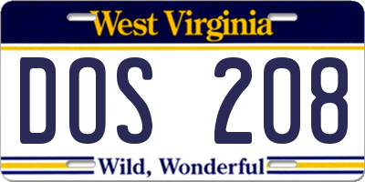 WV license plate DOS208