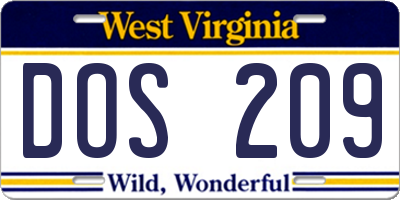 WV license plate DOS209