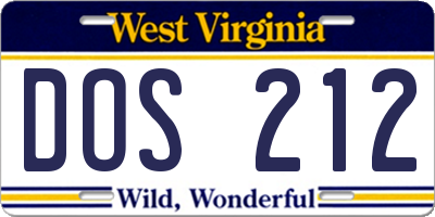 WV license plate DOS212