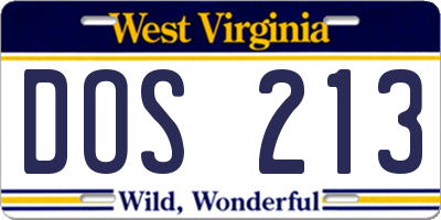 WV license plate DOS213